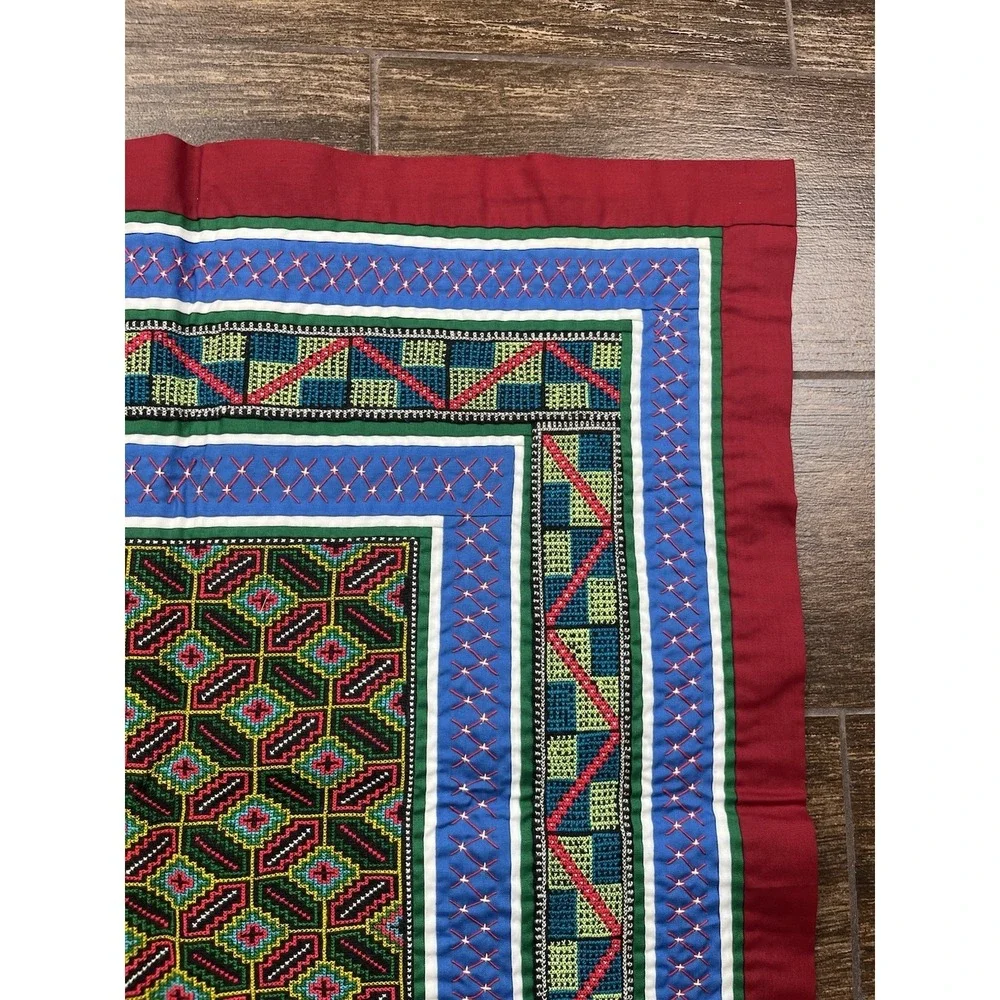 Vintage Hmong Embroidered Handmade Folk Art Cloth Wall Art Quilt Block 21 X 22